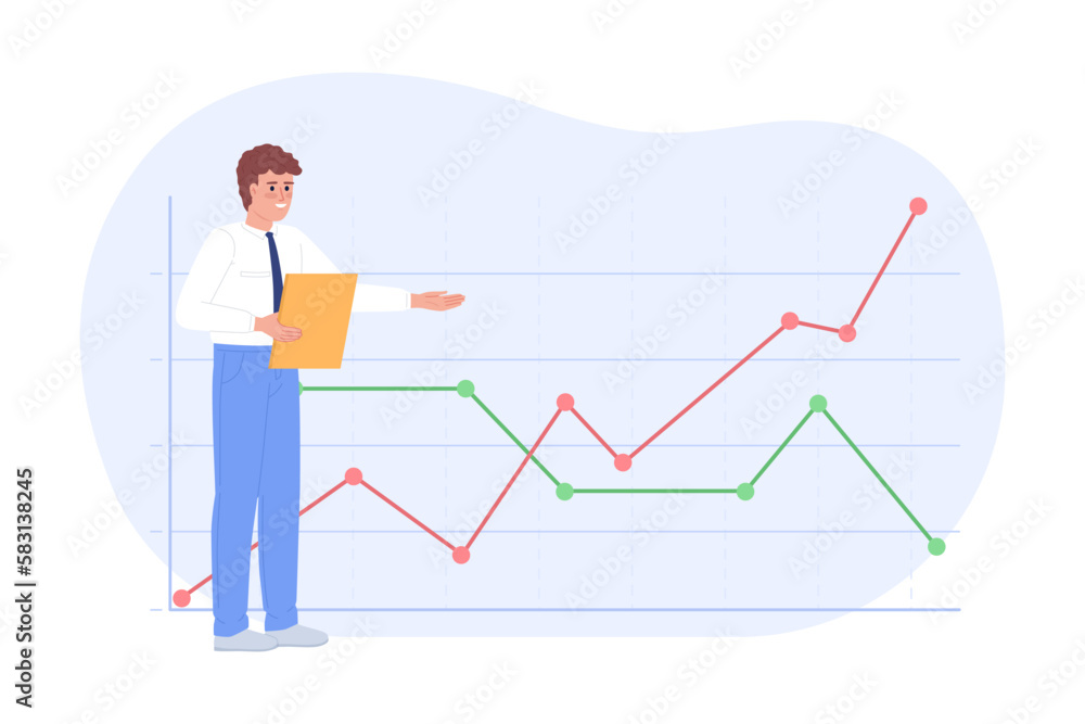 Poster creating line chart for forecasting business trends flat concept vector spot illustration. editable 