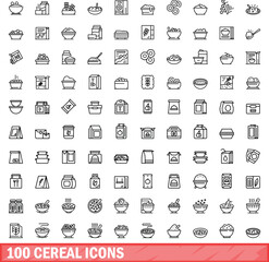 Fototapeta na wymiar 100 cereal icons set. Outline illustration of 100 cereal icons vector set isolated on white background