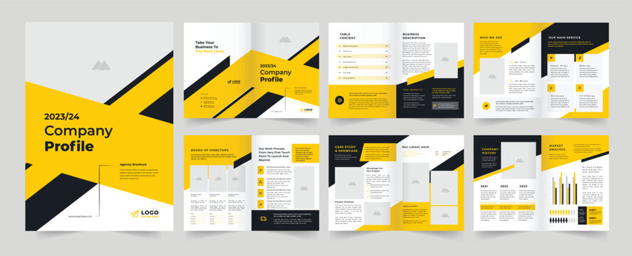 Company profile, company Profile yellow color shape template design.
