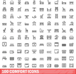 100 comfort icons set. Outline illustration of 100 comfort icons vector set isolated on white background