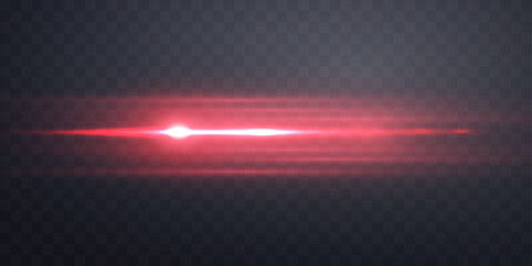 Red horizontal lens flare. Sun flash with rays spotlight and bokeh. Red glow flare light effect. Vector illustration.