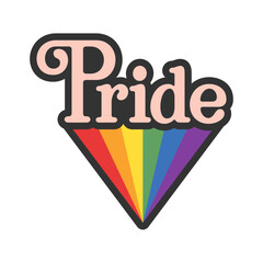 Pride Text with rainbow flag badge. LGBT symbol. Gay, Lesbian, Bisexual, Trans, Queer love symbol of diversity.