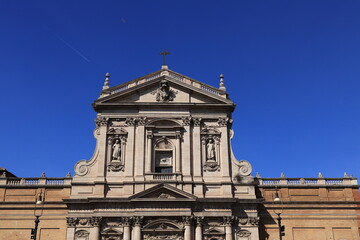 Fototapeta na wymiar Santa Susanna alle Terme di Diocleziano Church Facade with Blue Sky in Rome, Italy
