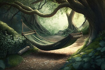 A Hammock In A Quiet Corner Of A Park Without People . Generative AI