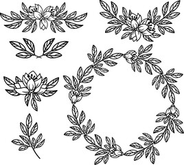 Drawn flower arrangements., set of floral elements