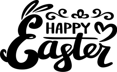 Happy easter lettering with bunny or rabbit ears. Hand drawn calligraphy phrase. Typography for Easter cards, banners, posters and other advertisements and merchandise. Vector illustration Isolated on