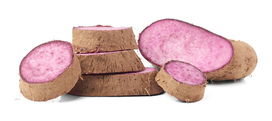 purple yam slices isolated, dioscorea alata, aka ube, violet yam, water or greater yam,...