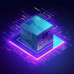futuristic blue neon microchip