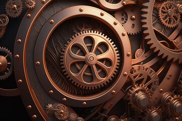 Steampunk machine gears, background with old gears, Generative AI