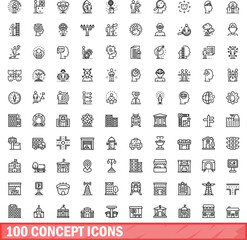100 concept icons set. Outline illustration of 100 concept icons vector set isolated on white background
