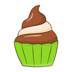 Chocolate cupcake. Cartoon. Vector illustration. Isolated on white background
