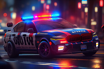 Fototapeta na wymiar illustration of police units responds to the scene of an emergency at night . AI