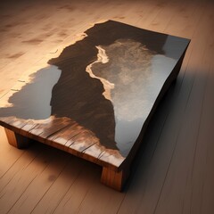 Glossy stone top view on wooden table - generative ai