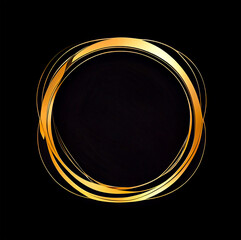 Brush painted gold colored circle banner on black background. Generative AI