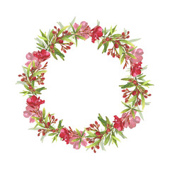 Watercolor illustration of Oleander. Set with flowers and leaves. Hand-drawn isolated clip art on a white background. Bright watercolor for holiday cards, wedding invitations, textiles, print design