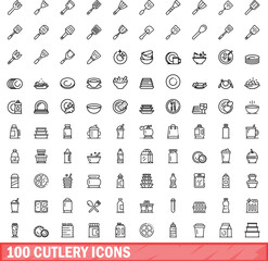 100 cutlery icons set. Outline illustration of 100 cutlery icons vector set isolated on white background
