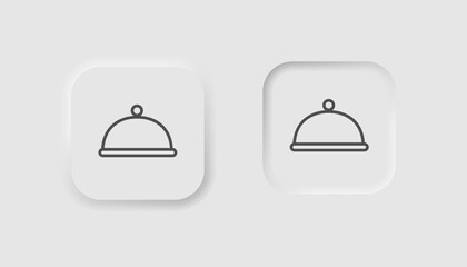 Tray of food icon in neumorphism style. Icons for business, white UI, UX. Hot meal symbol. Reastaurant service, hotel room service, waiter, food silver cover. Neumorphic style. Vector illustration.