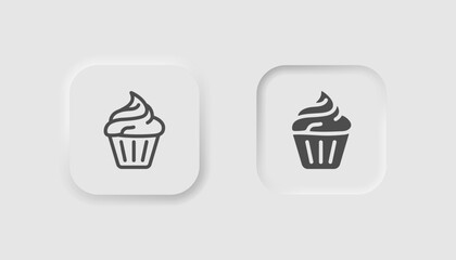 Cupcake icon in neumorphism style. Icons for business, white UI, UX. Dessert symbol. Muffin, sweets, birthday, event. Neumorphic style. Vector illustration.