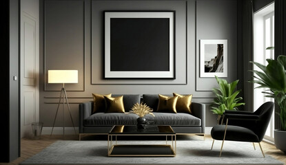 Mockup_poster_frame_on_the_wall_of_living_room - created with generative AI technology