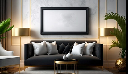 Mockup_frame_on_the_wall_of_living_room - created with generative AI technology