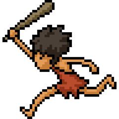 Fototapeta premium pixel art caveman stick run