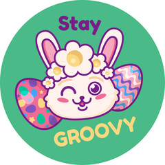 Cartoon Vector Happy Easter Quote Sticker