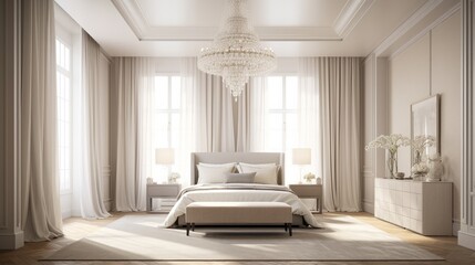 home interior design white and clean minimal bedroom clear light day time nature earth tone material scheme colour image, image ai generate