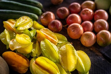 Star Fruit (Averrhoa carambola) And Other Fruit For Sale in the Honiara Central Market.