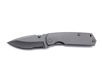 folding pocket knife on white background