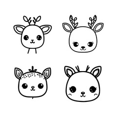 cute anime deer head collection set hand drawn illustration