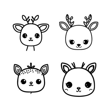 cute anime deer head collection set hand drawn illustration