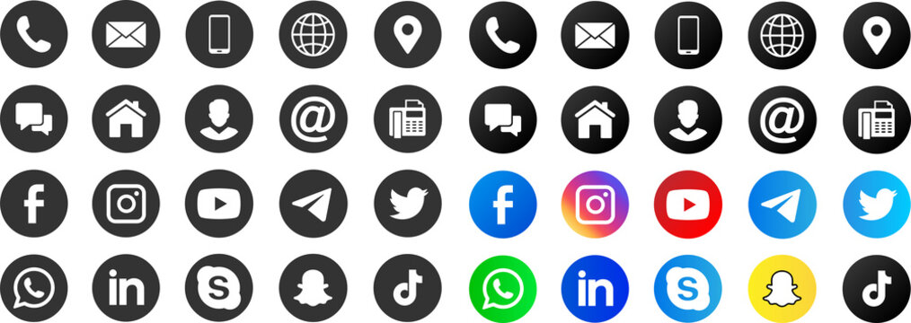 Icons for social networking. Contact and social icons