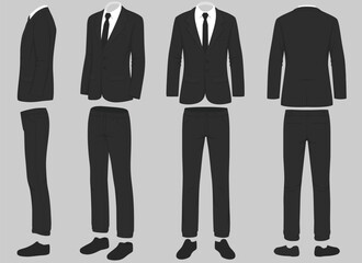 fashion man isolated, front, back and side view, vector illustration, businessman suit uniform