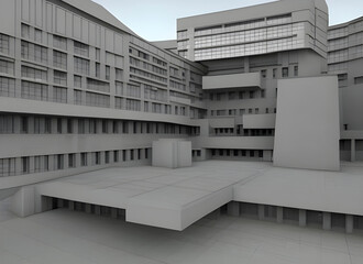 conceptual illustration of a large concrete brutalist urban development housing estate or campus design. generative ai.