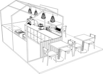 Modern minimalist cafe illustration vector sketch