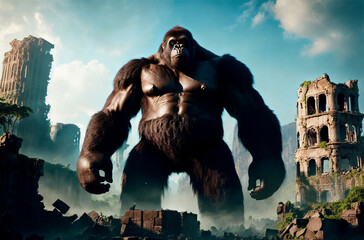 King Kong. Frightening giant monkey. Generative AI. - obrazy, fototapety, plakaty