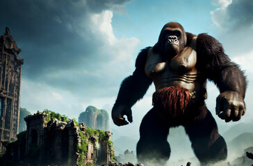 King Kong. Frightening giant monkey. Generative AI.