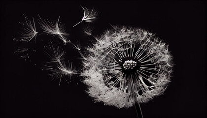 Softness and fragility of dandelion seed captured close up ,generative AI