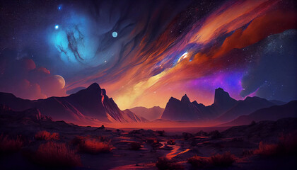 Fototapeta premium Nature beauty, silhouettes against majestic skies ,generative AI