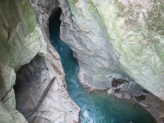 Cross the gorge of Bellano. Lecco lake, Italy
