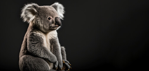 Koala relaxing on black background create with generative ai technology.