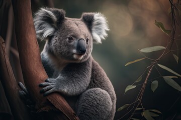 Koala relaxing climb on the tree in the mountain..