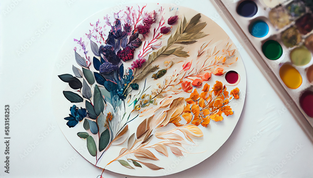 Poster abstract nature design with multi colored leaf shapes ,generative ai
