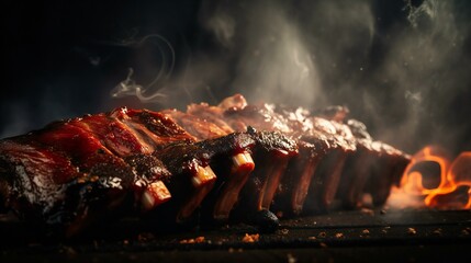 BBQ smoked ribs with a dark background, created with help of Generative AI - obrazy, fototapety, plakaty