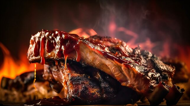 BBQ smoked ribs with dark background