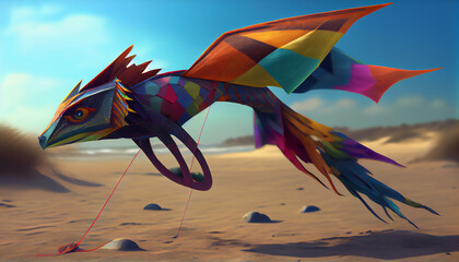 Multi colored dragon flies through vibrant nature landscape ,generative AI