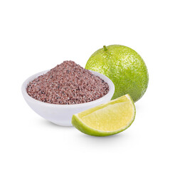 Lemon and Black Himalayan Salt (Namakh shell salt) In a separate white cup isolated on white background