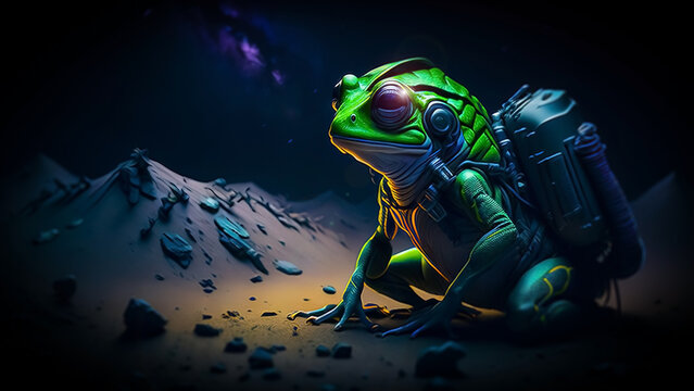 alien frog  in the space digital illustration