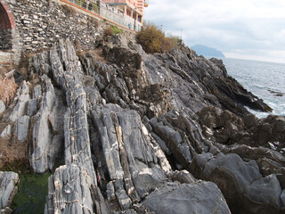 Ligurian sea. On the shores of Nervi (municipality of Genoa), Italy.