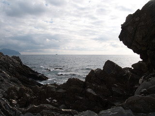 Ligurian sea. On the shores of Nervi (municipality of Genoa), Italy.